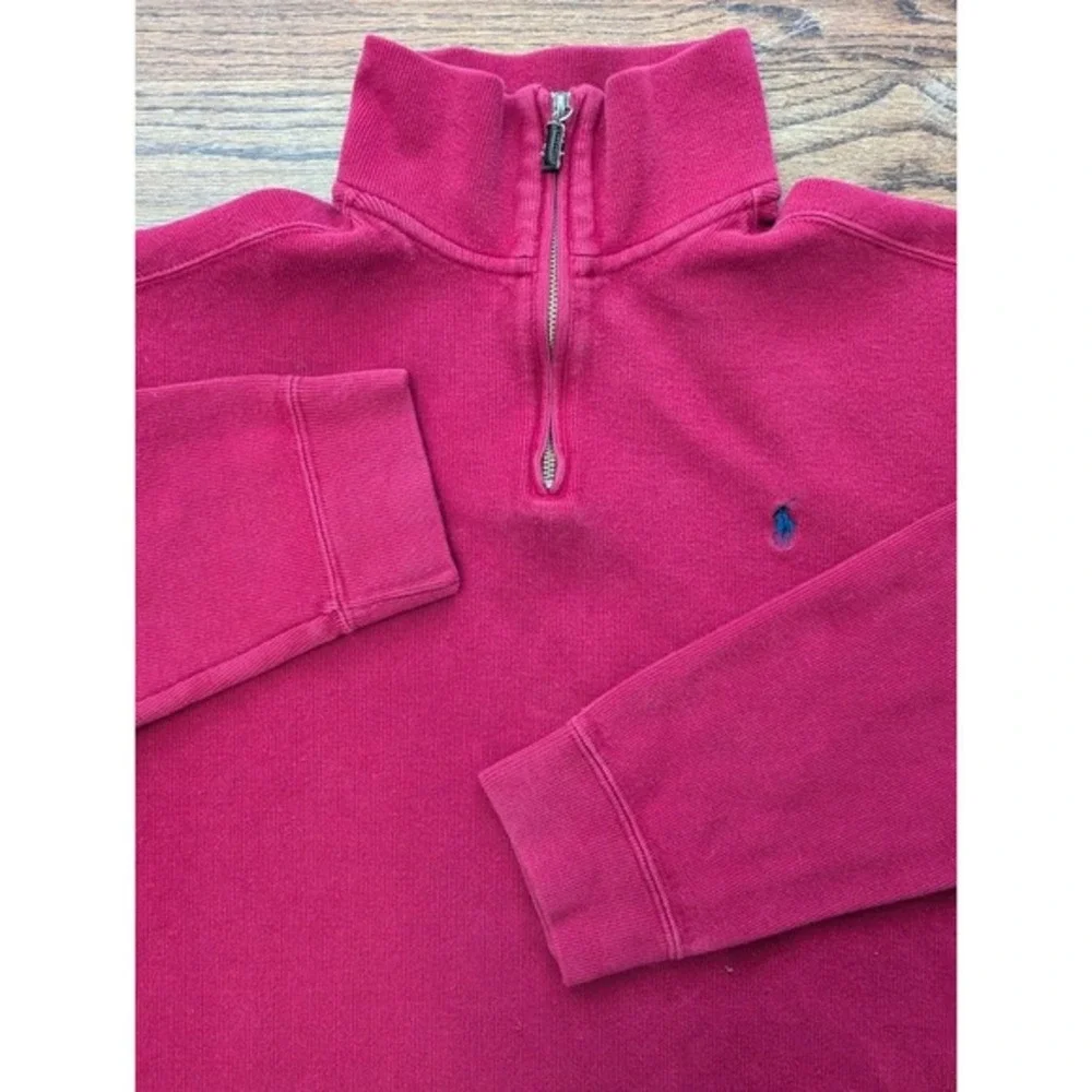 Polo Ralph Lauren French Ribbed 1/4‎ Zip Pullover Red Sweater Sz L Preppy Money